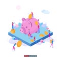 Banking service illustration concept. Deposit. Piggy bank. Bank team. Bank operations. Money. Coins.